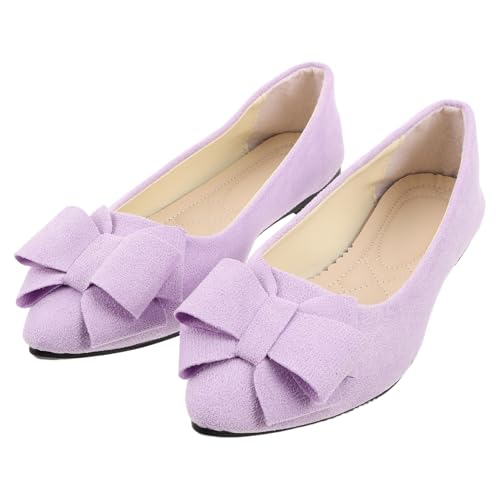 NIYANGLE Damen Ballerinas mit Schleifen Spitz Zulaufend Bequeme Flache Brautschuhe für Hochzeit Arbeit und Party Alltagsschuhe in Zartem Flieder von NIYANGLE