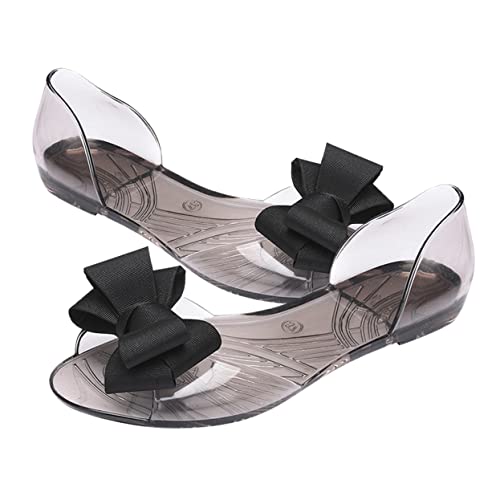 NIYANGLE Damen Flache Jelly Sandalen mit Schleife Sommer Strand Schuhe Leicht und Langlebig Modisch für Frauen Schwarz von NIYANGLE