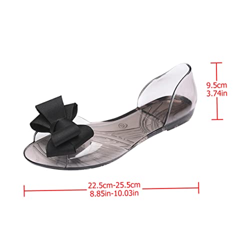 NIYANGLE Damen Flache Sandalen mit Schleifen Design Leichte Sommer Strandschuhe Atmungsaktive Jelly Schuhe Bequeme Sandaletten für Alltag und Urlaub Schwarze von NIYANGLE