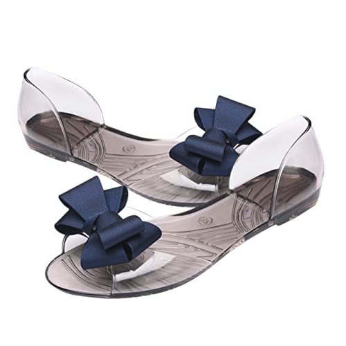NIYANGLE Damen Flat Jelly Sandalen mit Schleife Flache Sommer Strandschuhe Kreative Offene Zehen Sandalen Atmungsaktiv und Langlebig für Strand und Alltag Dunkelblau von NIYANGLE