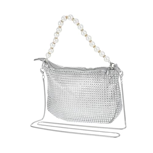 NIYANGLE Damen Handtasche Mit Strasssteinen Stilvolle Funkelnde Clutch Mit Perlengriff Umhängetasche Umhängetasche Für Hochzeiten Bankette Und Abendpartys von NIYANGLE