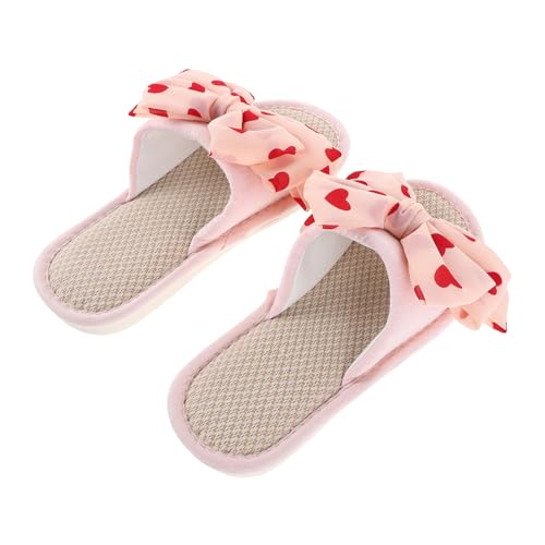 NIYANGLE Damen Hausschuhe Atmungsaktivem mit Herzschleifen Design Leichte Rutschfeste Pantoffeln für Sommer Offene Slipper für Innenbereich Zartem von NIYANGLE