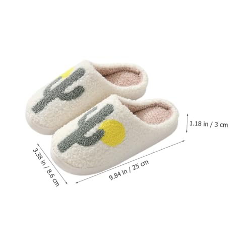 NIYANGLE Damen Hausschuhe Warme Plüschpantoffeln mit Dicker Sohle Flauschige Weiche Slippers Cactus Design für Kalte Tage Innen und Zuhause von NIYANGLE