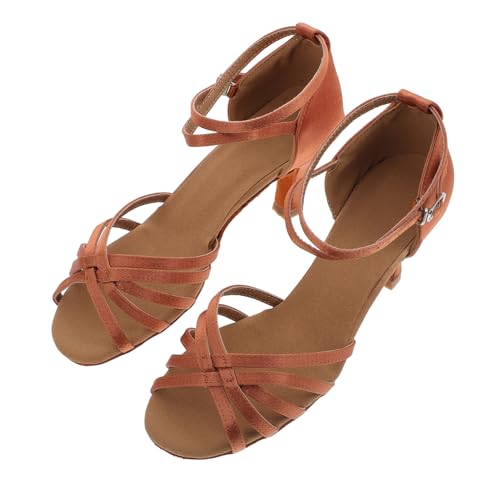 NIYANGLE Damen High Heels mit Knotenriemen Offene Zehen Lateinische Tanzschuhe Goldfarben Bequemes Ausziehen Schlangenhaut für Tanz und Festliche Anlässe von NIYANGLE