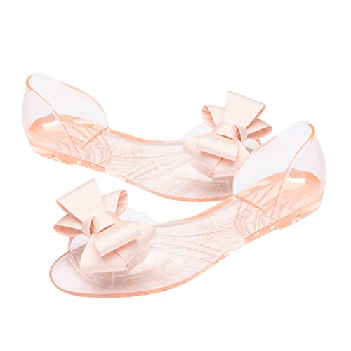 NIYANGLE Damen Jelly Sandalen Flach Bowknot Design Sommer Strand Schuhe Beige Leicht Ausziehen Kreative Freizeitmode für Damen von NIYANGLE
