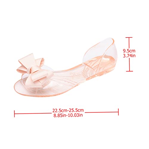 NIYANGLE Damen Jelly Sandalen mit Bowknot Flach Atmungsaktiv Kreative Sommersandalen für Strand und Freizeit Beige und Einfach Anzuziehen von NIYANGLE