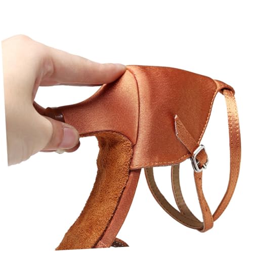 NIYANGLE Damen Latein Tanzschuhe Satin Obermaterial Absatz Verstellbare Schnalle Bequeme Ballroom Dance Schuhe für Mädchen Party Hochzeit Performance Tiefes Hautrosa von NIYANGLE
