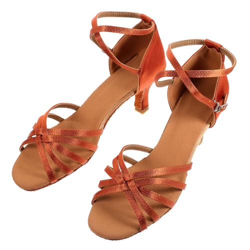 NIYANGLE Damen Latein Tanzschuhe Satin Schleifen High Heels Absatz Open Toed Pumps Ballsaalstiefel Elegant Schlank für Tanz Bankett von NIYANGLE