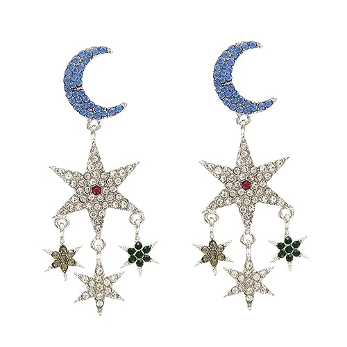 NIYANGLE Damen Ohrhänger mit Stern Mond Anhänger Blaue Quasten Ohrringe Modischer Schmuck für Frauen Verarbeitung Femininer Geschenkidee von NIYANGLE