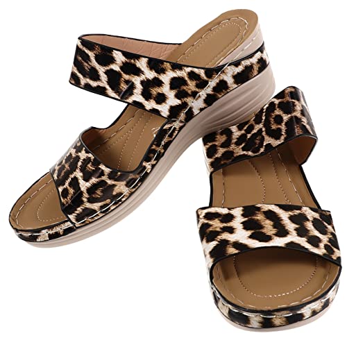 NIYANGLE Sommersandalen Damen Keilabsatz Strandparty Sandalen Freizeitsandalen Leopardenmuster Sandalen Atmungsaktiv Leicht Komfortabel Für Outdoor-aktivitäten Shopping von NIYANGLE