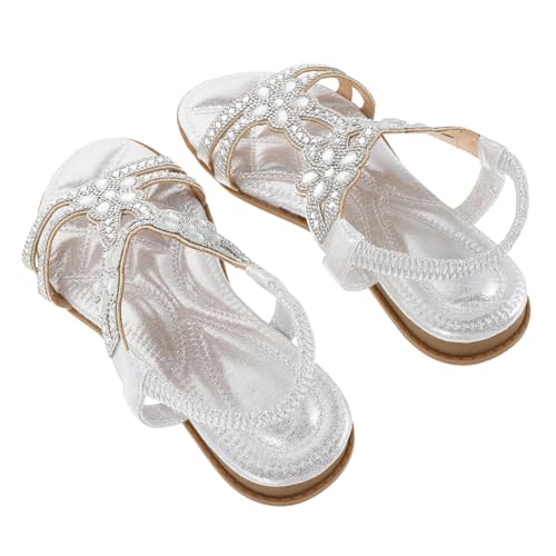 NIYANGLE Damen Sandalen Silber Bling Strass Sommer Sandaletten Leicht Strandkomfort Modisch Freizeit Schuhe Weiche Sohlen Alltagsschuh von NIYANGLE