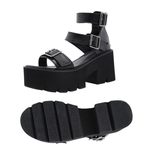 NIYANGLE Damen Sandalen mit Blockabsatz und Dicker Sohle Rutschfeste Bequeme Sommer schuhe in Schwarz Modische Plateausandaletten für Stilbewusste Frauen für Alltag und Party von NIYANGLE