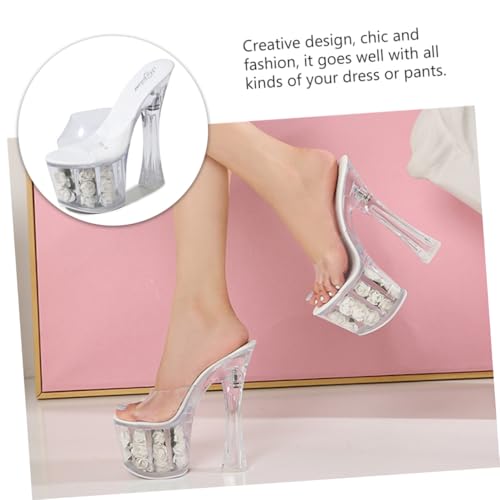 NIYANGLE Damen Sandalen mit Transparenter Sohle Wasserdichte Plateau schuhe mit Rosenverzierung Ultra Leichter High Heel für Hochzeit und Alltag Rutschfeste Gummisohle Bequem und Modisch von NIYANGLE