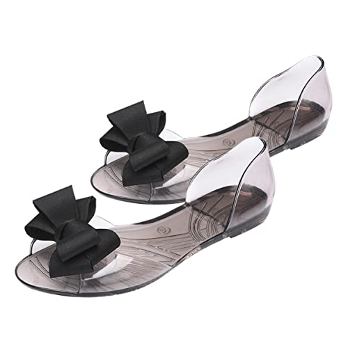 NIYANGLE Damen Sommer Jelly Sandalen Flach Bowknot Design Offener Zeh Leichte Strand und Freizeitschuhe Schwarz für Frauen von NIYANGLE
