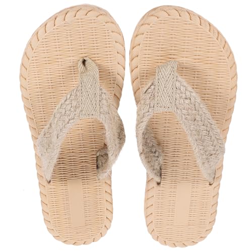 NIYANGLE Damen Strand Sandalen Imitation Strohboden Flache Sommerschuhe Anti rutsch Sommer Slippers zu Jeans Shorts Röcken von NIYANGLE