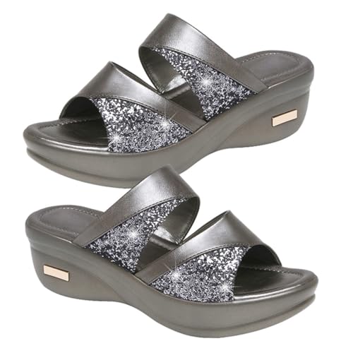 NIYANGLE Damen Wedges Slipper mit Dicker Keilsohle Sommer Casual Sandalen Fischmaul Design Bequeme Outdoor Hausschuhe für Frauen Mutter Schuhe von NIYANGLE