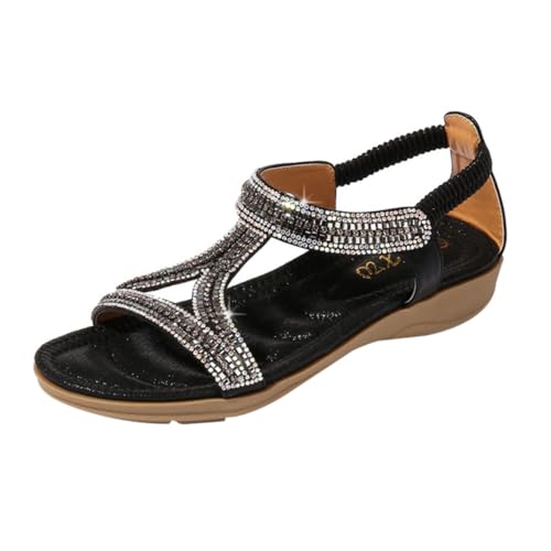 NIYANGLE Damen Wedgesandalen mit Transparentem Riemen Verstellbar Rutschfeste Gummisohle Modische Sommer Sandalen für Alltag und Party Schwarz Komfortabel und Langlebig von NIYANGLE