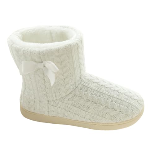 NIYANGLE Damen Winter Hausschuhe Strickboots Warm Gefüttert Rutschfest Flachsohle Komfortable Home Boots für Kalte Tage von NIYANGLE