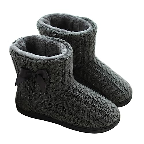 NIYANGLE Damen Winter Home Boots mit Dicker Sohle Rutschfeste Gestrickte Hausschuhe Warme Langlebige Pantoffeln für Drinnen Graue von NIYANGLE