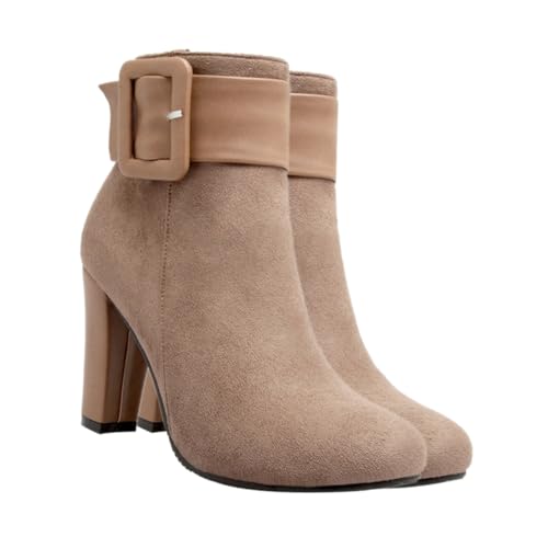 NIYANGLE Damen Winter Stiefeletten Chunky Heel Kurzstiefel Spitz Elegant Warme High Heels Absatz von NIYANGLE