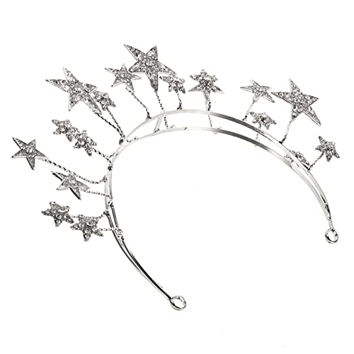 NIYANGLE Dekorative Vintage Krone Stirnband aus Legierung Doppelte Stern Haarkranz Eleganter Haarschmuck für Hochzeit Party und Festliche Anlässe Weißes Tiara Haarband von NIYANGLE