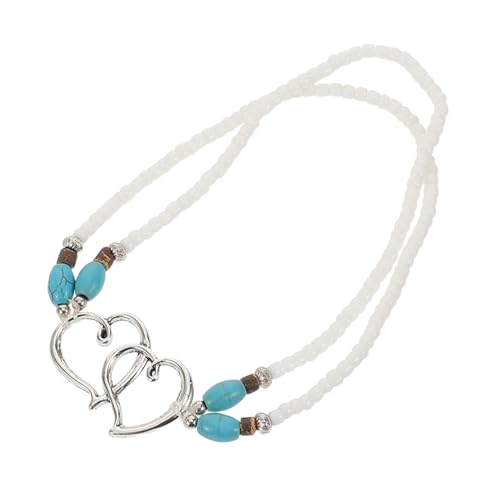 NIYANGLE Fußkettchen Für Damen Mit Herz-design Perlenbesetzt Elastischer Fußschmuck Türkisfarben Boho-stil Für Sommer Und Freizeit von NIYANGLE