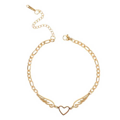 NIYANGLE Damen-fußkettchen Mit Herz Und Flügel-anhänger Verstellbare Fußkette Aus Edelstahl Modischer Fußschmuck Für Alltag Und Strand von NIYANGLE