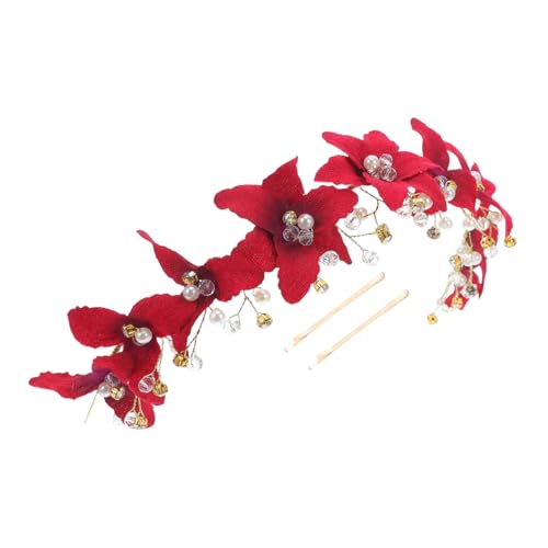 NIYANGLE Elegantes Braut Haarband Rot mit Kristallen und Imitationsperlen Handgefertigtes Strass Diadem Komfortables Hochzeits Accessoire Langlebiges Stirnband für Braut und Festtagsmode von NIYANGLE