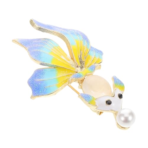 NIYANGLE Enamel Goldfish Brosche mit Farbverlauf und Perlen Langlebige Emaille Anstecknadel für Damenjacken Stilvolle Tierbrosche für Mäntel Blusen Kleider und Schals Modisches von NIYANGLE