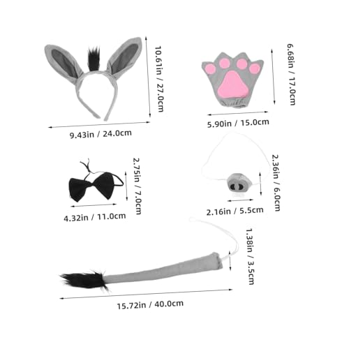 NIYANGLE Esel Kostüm Set mit Plüsch Ohren Stirnband Handschuhe Fliege Bequemes Strapazierfähiges Accessoire für Mädchen Karneval Party Fasching Verkleidung von NIYANGLE