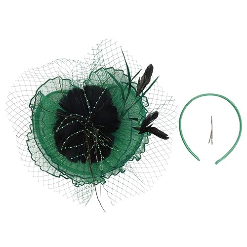 NIYANGLE Fascinator Hut Damen Haaraccessoire für Hochzeiten Tea Parties und Festlichkeiten Abnehmbarer Haarschmuck mit Clip und Haarnetz Klassische Federn Tiefem Grün von NIYANGLE