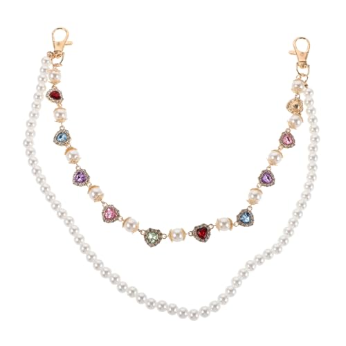 NIYANGLE Faux Pearl Pant Chain mit Farbigen Strass Herz Details Hip Hop Stil Vielseitige Geldbörsenkette für Damen Streetwear Festival Jeans Gürtel Schmuck von NIYANGLE