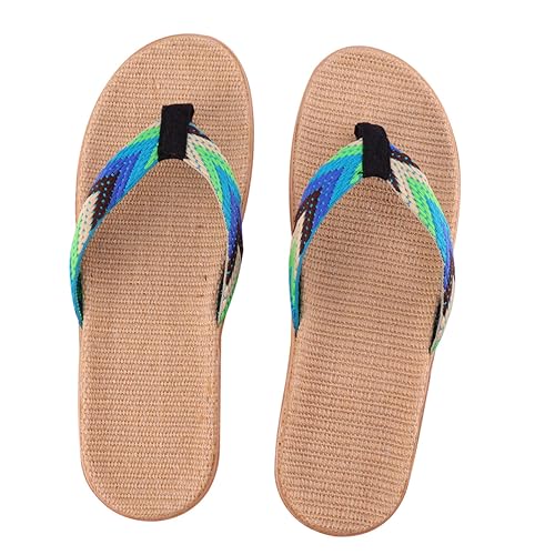 NIYANGLE Flip flops Hausschuhe Rutschfest Leicht Strand Freizeit Sandalen Unisex Blau grün Bequeme Freizeitpantoffeln für Zuhause und Outdoor von NIYANGLE