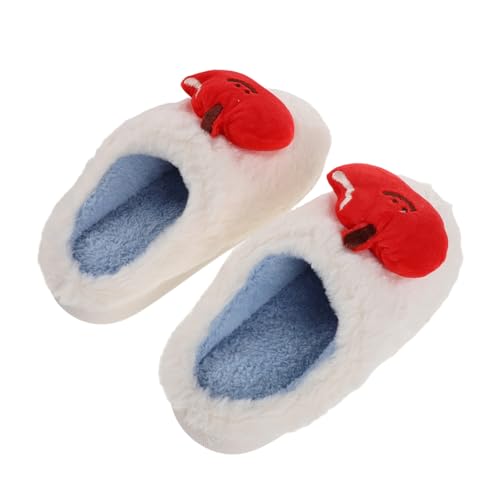 NIYANGLE Fluffy Apple Form Plüsch Hausschuhe Winter Warm Weiche Kuschelige Indoor Slipper Für Mädchen Rutschfest Antirutsch Sohle Gemütlich Obst Cartoon Design von NIYANGLE