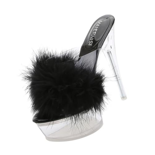 NIYANGLE Fluffy Girl Slippers mit Dünnem Absatz High Heel Sandalen Bequeme Weiche Hausschuhe für Damen Vielseitig Kombinierbar zu Jeans Shorts und Röcken Modischer Look von NIYANGLE