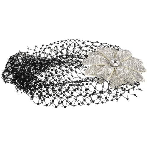 NIYANGLE Blumenhaarschmuck Aus Netzstoff Mit Strass-kopfbedeckung Vintage-haarnetz Für Damen Geblümte Kopfbedeckung Haarteil Mit Blumen Und Strasssteinen Haarnetzkappe Aus Glitzerndem von NIYANGLE