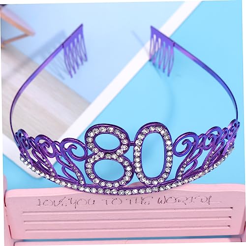 NIYANGLE Geburtstagskrone Haarschmuck Mädchenstirnband Gastgeschenke zum 80. Geburtstag Hut zum 80. Geburtstag Dekorationen Geburtstagskronen für Frauen Tiara für Frauengeburtstag Violett von NIYANGLE