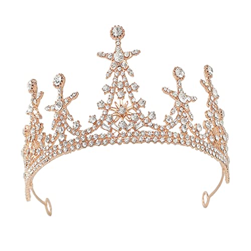 NIYANGLE Glitzernde Braut Krone Stirnband Goldene Star Tiara mit Funkelnden Strasssteinen Leichter Haarschmuck für Hochzeit Brautkleid Stirnband für Damen Festlichkeiten von NIYANGLE