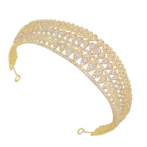 NIYANGLE Glitzernde Brautkrone mit Strassbesatz Goldfarbenes Tiara Haarschmuck für Damen Eleganter Hochzeitsschmuck Funkelndes Headwear für Braut und Brautjungfern Modisches Accessoire von NIYANGLE
