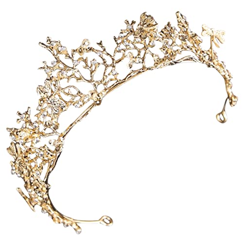 NIYANGLE Goldene Braut Tiara mit Strasssteinen Leichter Legierungs Hohlkrone Stirnband für Hochzeit Brautjungfern Party und Festliche Anlässe Komfortabel und Vintage Inspiriert von NIYANGLE