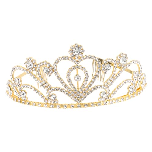NIYANGLE Goldene Metallkrone Haarschmuck Handgefertigte Tiara mit Liebesherz Design Stirnband für Hochzeit Party Braut Frisur Deko von NIYANGLE