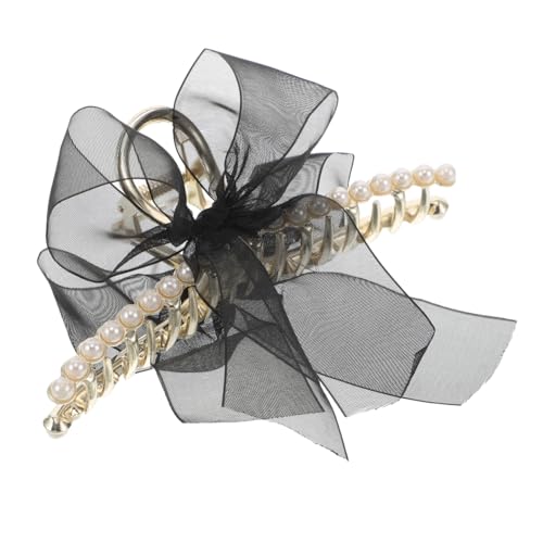 NIYANGLE Große Haarklammer mit Schleifenband und Luxuriösem Perlen design Netz haarspange mit Sicherem Hinterkopfgriff Dekorative Haarkralle für Frauen und Mädchen Eleganter Haarschmuck von NIYANGLE