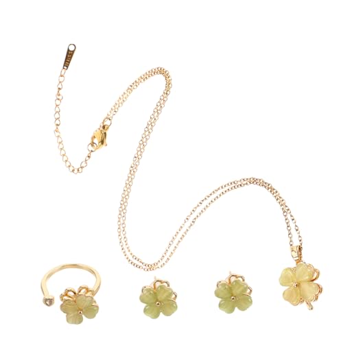 NIYANGLE Grünes Kleeblatt Schmuckset Damen mit Drehbarem Anhänger und Katzenaugenstein Langlebige Titanstahl Halskette und Ohrringe Symbolisches Glücksbringer Set Geschenkidee für Alltag NIYANGLE Grünes Kleeblatt Schmuckset Damen mit Drehbarem Anhänger und Katzenaugenstein Langlebige Titanstahl Halskette und Ohrringe Symbolisches Glücksbringer Set Geschenkidee für Alltag von NIYANGLE