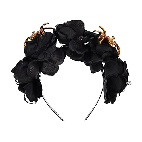 NIYANGLE Halloween Haarreif Mit Schwarzen Rosen Und Goldenen Spinnen Perfektes Cosplay-zubehör Für Partys Und Fotoshootings von NIYANGLE