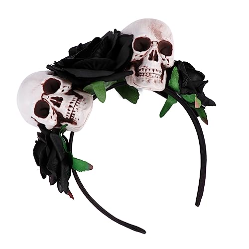 NIYANGLE Halloween Haarreifen mit Schwarzen Künstlichen Rosen und Schädel Floraler Haarschmuck für Damen Umweltfreundliches Material für Kostüme Karneval Maskerade und Partydekoration von NIYANGLE