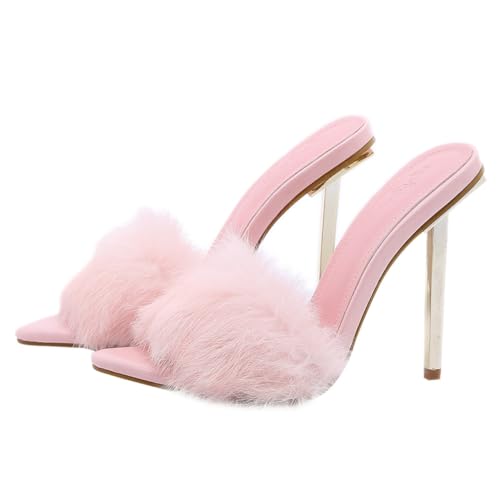 NIYANGLE High Heeled Sandalen Damen Sommer Chic PU Material Hoher Dünner Absatz Modisch Figurformend Rosa von NIYANGLE