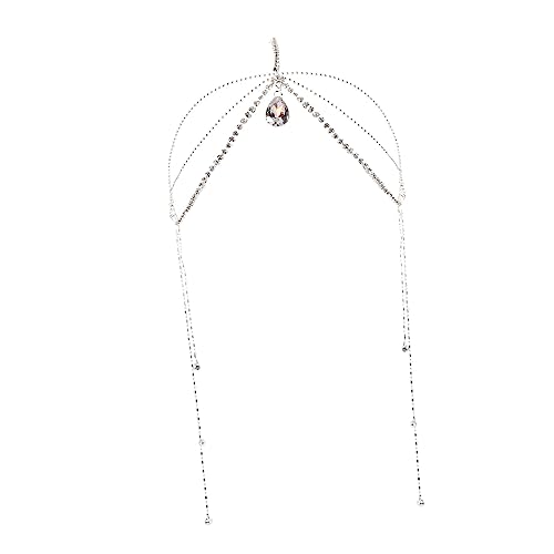 NIYANGLE Hochzeits Kopfkette mit Funkelnden Strasssteinen Stabil Sitzender Brautschmuck für Frauen Feiner Ethno Stil Quasten Design für Party Maske Bühne und Fotoshootings von NIYANGLE
