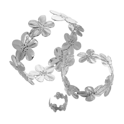 NIYANGLE Irregulares Blumenarmband Set Teiliges Geometrisches Design Langlebiger Künstlerischer Offener Armreif und Ring Modischer Schmuck für Damen Vielseitig Kombinierbar von NIYANGLE