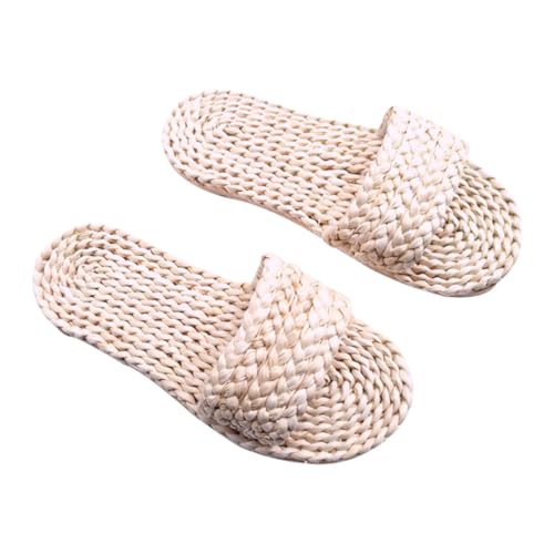 NIYANGLE Japanische Retro Woven Slipper aus Atmungsaktivem Material Leichter Modischer Sommerschuh mit Rutschfester Sohle Komfortabel für Drinnen und Draußen Unisex Weiß von NIYANGLE