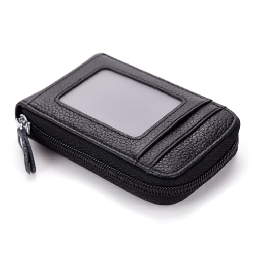 NIYANGLE Kartenetui mit Reißverschluss aus echtem Material Kompakter Organizer für Kreditkarten und Münzen Unisex Portemonnaie Leichtes Praktisches Design in Schwarz für Reisen und Alltag von NIYANGLE